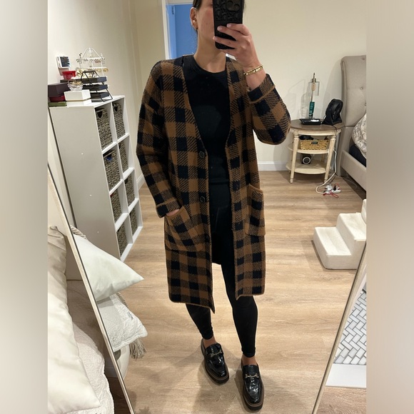 Like New Lush Checkered Brown Black Long Cardigan Sweater - Picture 3 of 6